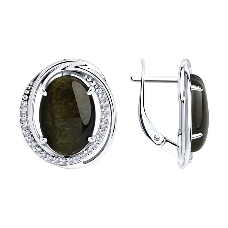 2 Silber Ohrringe mit Obsidian und Zirkonia in Deutschland kaufen2