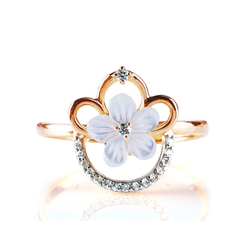 Кольцо с перламутром и фианитами золото 585 пробы - Фото №1