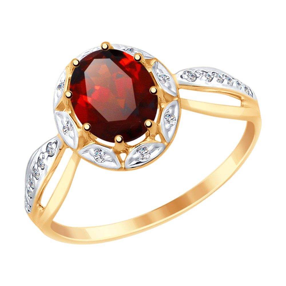 Damen Ring mit Granat und Zirkonia 375 Rotgold - Foto №1 Damen Ring mit Granat und Zirkonia 375 Rotgold - Foto №1