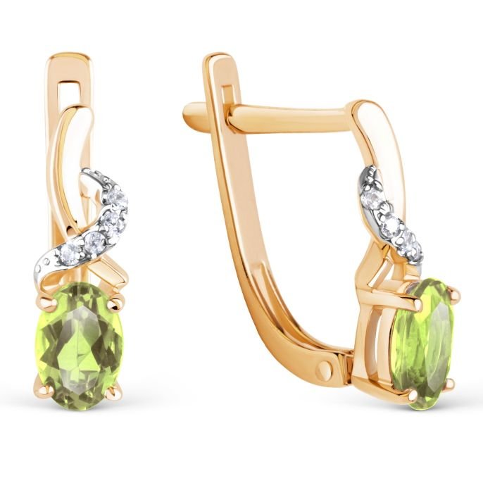 Damen Ohrringe 585 Rotgold Chrysolite und Zirkonia - Foto №1