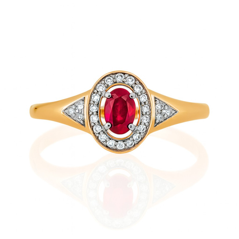 Rotgold 585 Ring mit Rubin und 24 Diamanten - Foto №1