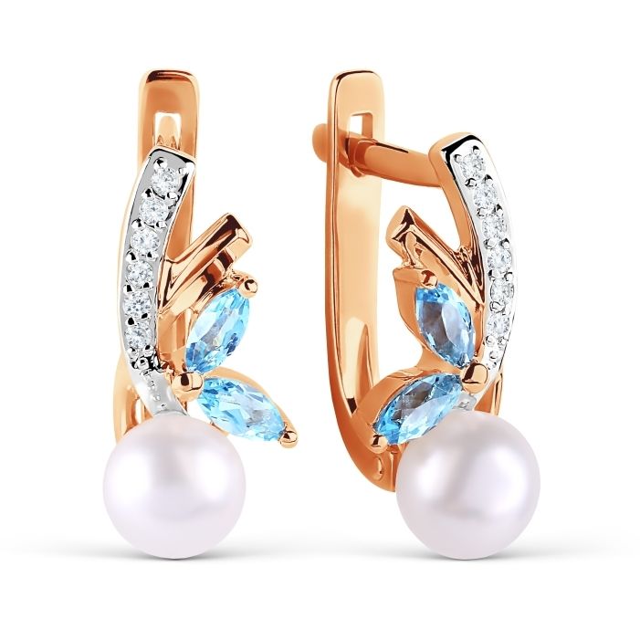 Damen Ohrringe mit Perlen Topase und Zirkonia 585 Rotgold - Foto №1