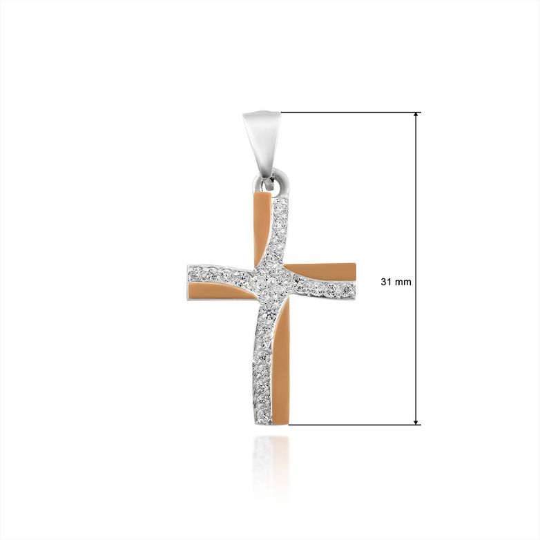 Kreuz Anhänger mit Zirkonia 925 Silber mit Goldensätzen - Foto №1 Kreuz Anhänger mit Zirkonia 925 Silber mit Goldensätzen - Foto №1