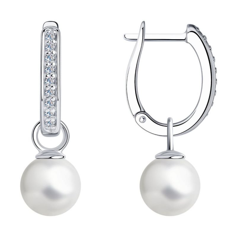 Ohrhänger-Set 925 Silber mit Zirkonia und Perlen - Foto №4