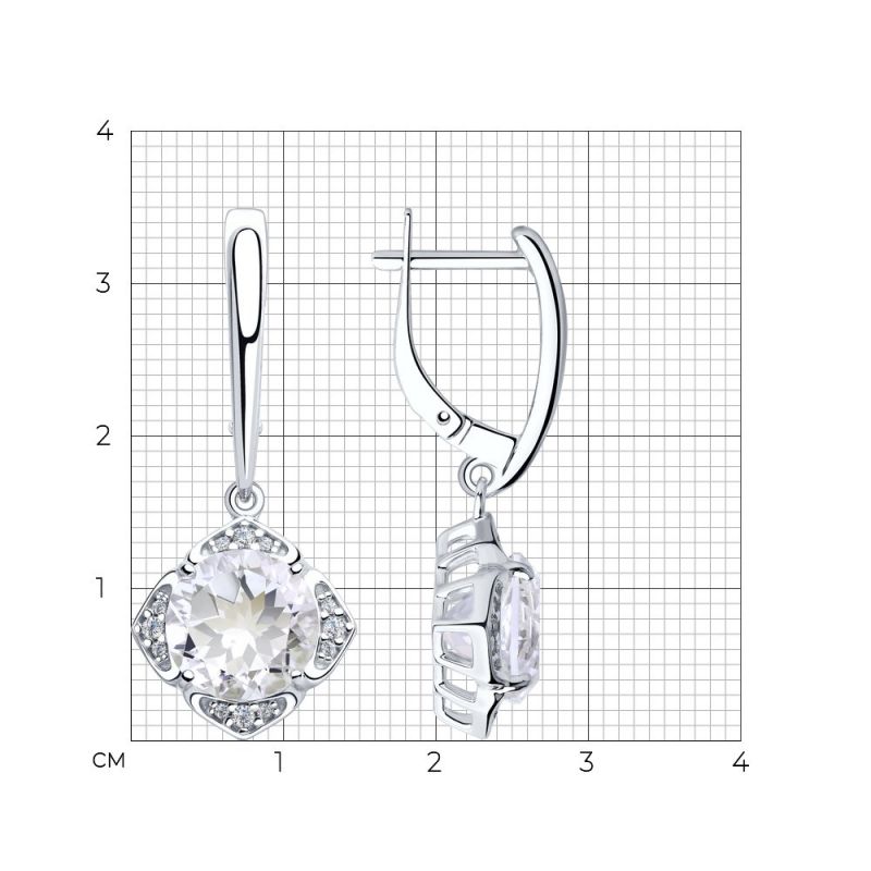 Серьги из серебра 925 пробы c горным хрусталем и фианитами - Фото №1 Серьги из серебра 925 пробы c горным хрусталем и фианитами - Фото №1