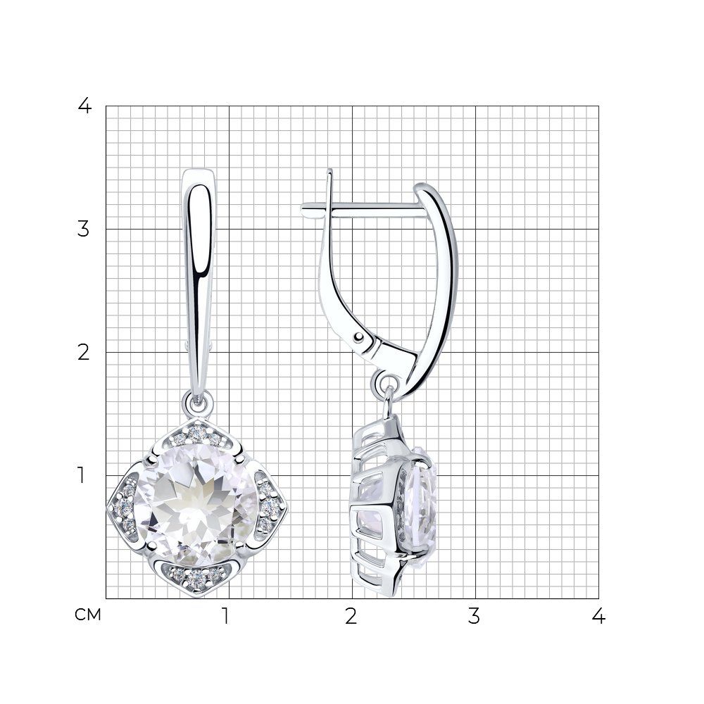 Серьги из серебра 925 пробы c горным хрусталем и фианитами - Фото №1 Серьги из серебра 925 пробы c горным хрусталем и фианитами - Фото №1