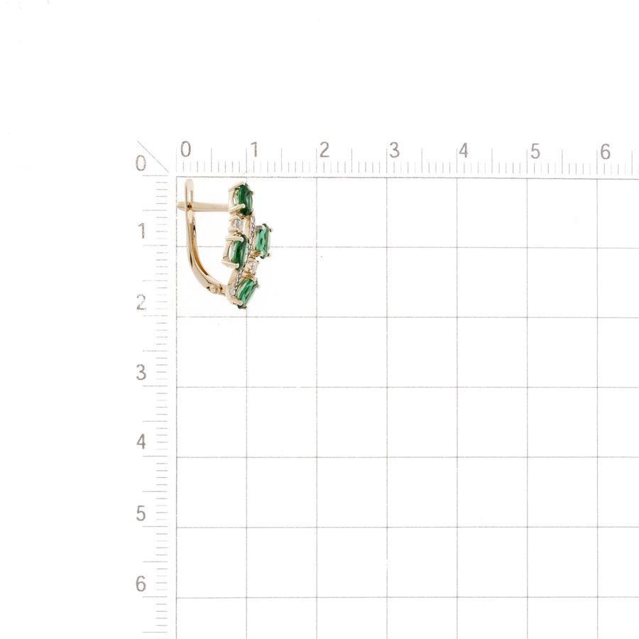 Серьги из красного золота 585 пробы c изумрудами гидр. и фианитами - Фото №1 Серьги из красного золота 585 пробы c изумрудами гидр. и фианитами - Фото №1
