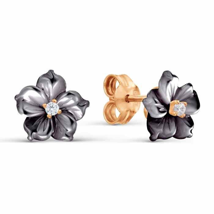 Серьги из золота с черным перламутром и фианитами - Фото №1 Серьги из золота с черным перламутром и фианитами - Фото №1