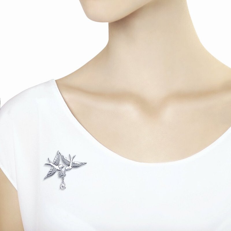 Brosche mit Zirkonia 925 Silber - Vogel - Foto №2