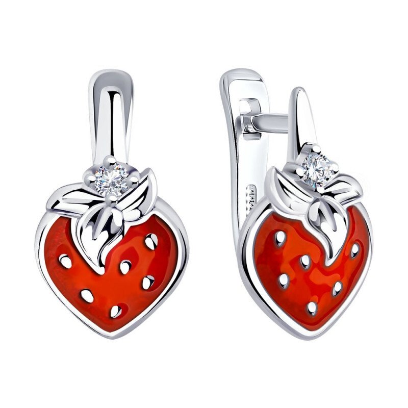 Ohrringe "Erdbeeren" 925 Silber mit Zirkonia und Emaille - Foto №2