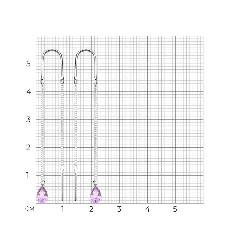 Серьги продевки с аметистами из серебра 925 пробы - Фото №1