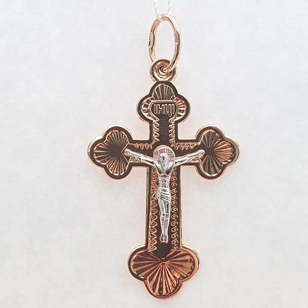Kreuz Anhänger "Spasi i sohrani" 585 Rotgold Weißgold - Foto №2 Kreuz Anhänger "Spasi i sohrani" 585 Rotgold Weißgold - Foto №2