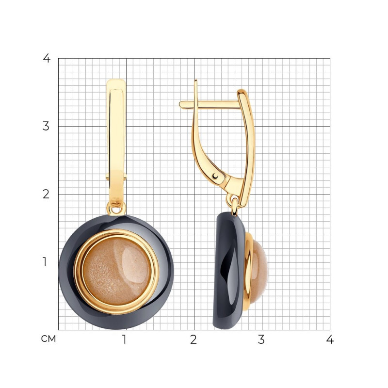 Серьги висячие с лунными камнями золочённое серебро - Фото №1