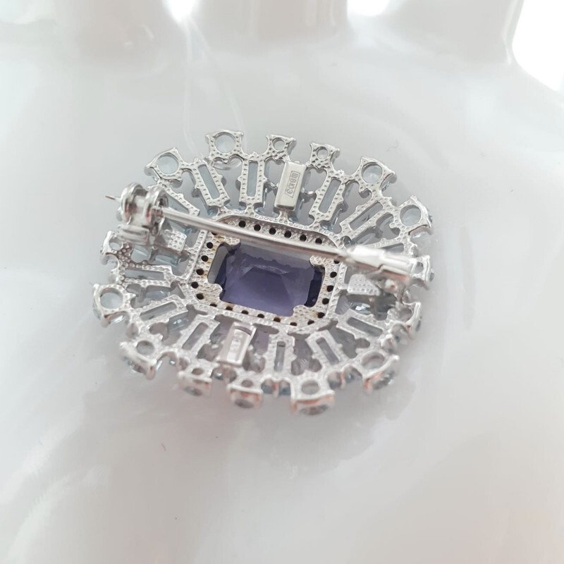 Brosche 925 Silber Topas Sky Zirkonia Lila Hellblau - Foto №1