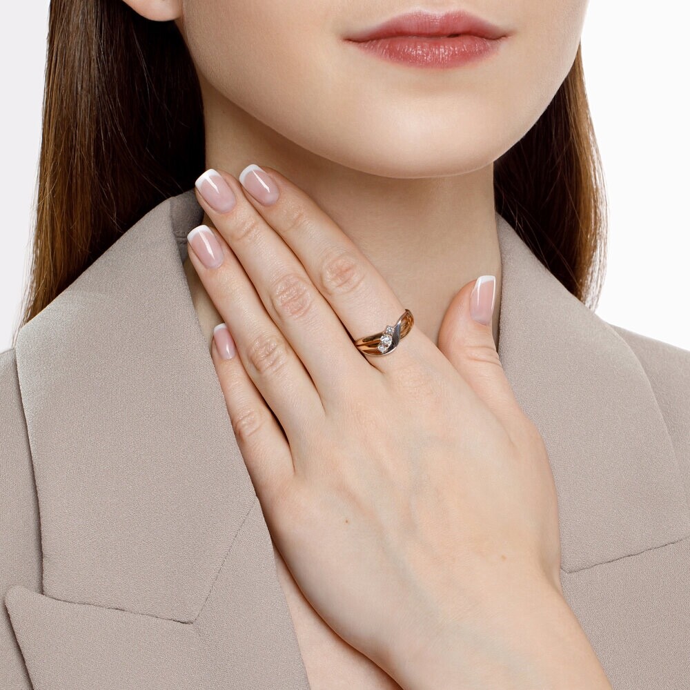 Damen Ring 585 Rotgold Zirkonia Fingerring Bicolor - Foto №3 Damen Ring 585 Rotgold Zirkonia Fingerring Bicolor - Foto №3