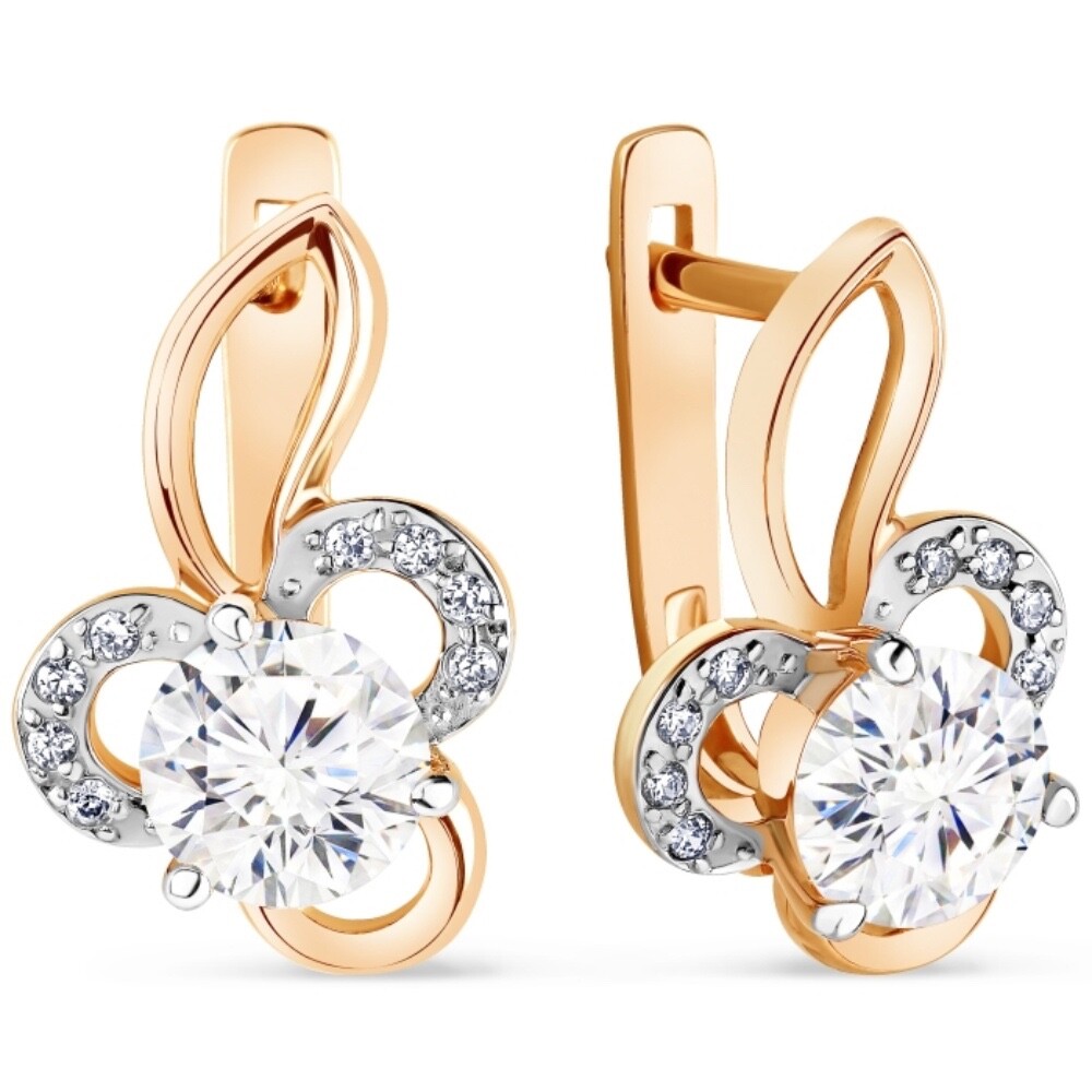 Damen Ohrringe 585 Rotgold Zirkonia Blumen - Foto №1 Damen Ohrringe 585 Rotgold Zirkonia Blumen - Foto №1