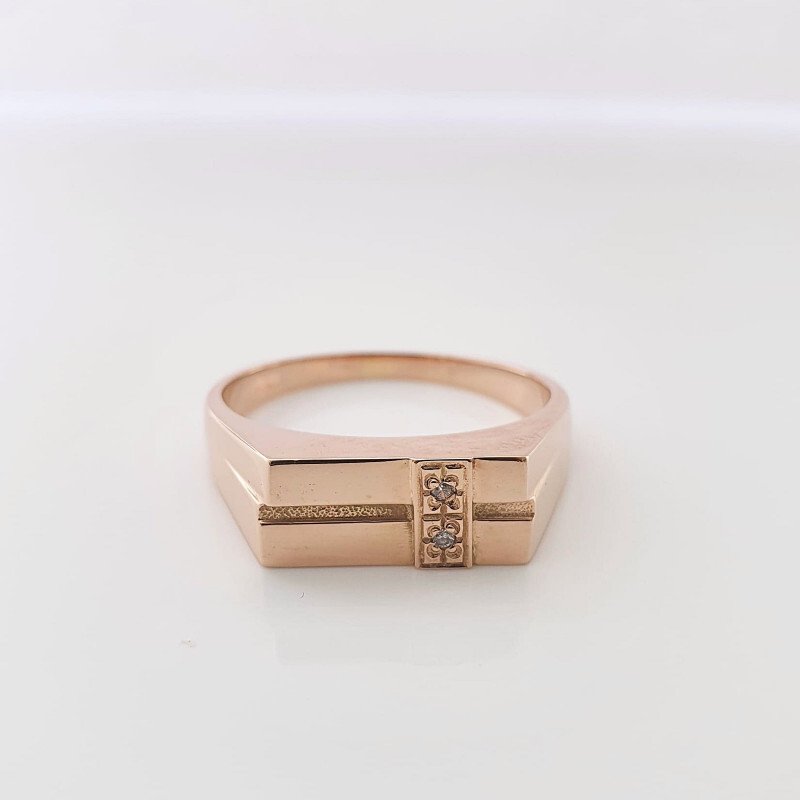 Herren Ring 585 Rotgold mit Zirkonia Siegelring - Foto №1