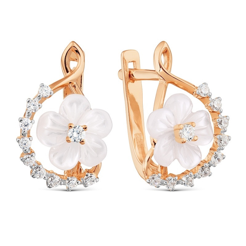 Paar Ohrhänger 585 Rotgold Perlmutt Zirkonia - Foto №1
