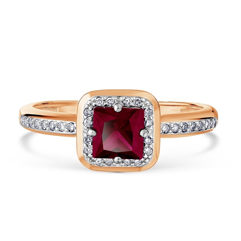 Damen Ring 585 Rotgold Rubin syn Brillanten - Foto №1 Damen Ring 585 Rotgold Rubin syn Brillanten - Foto №1