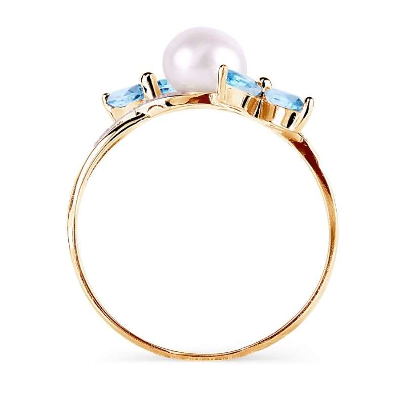 Золотое кольцо с топазами, жемчугом, фианитами - Zolotoy-mir.de - Фото №2