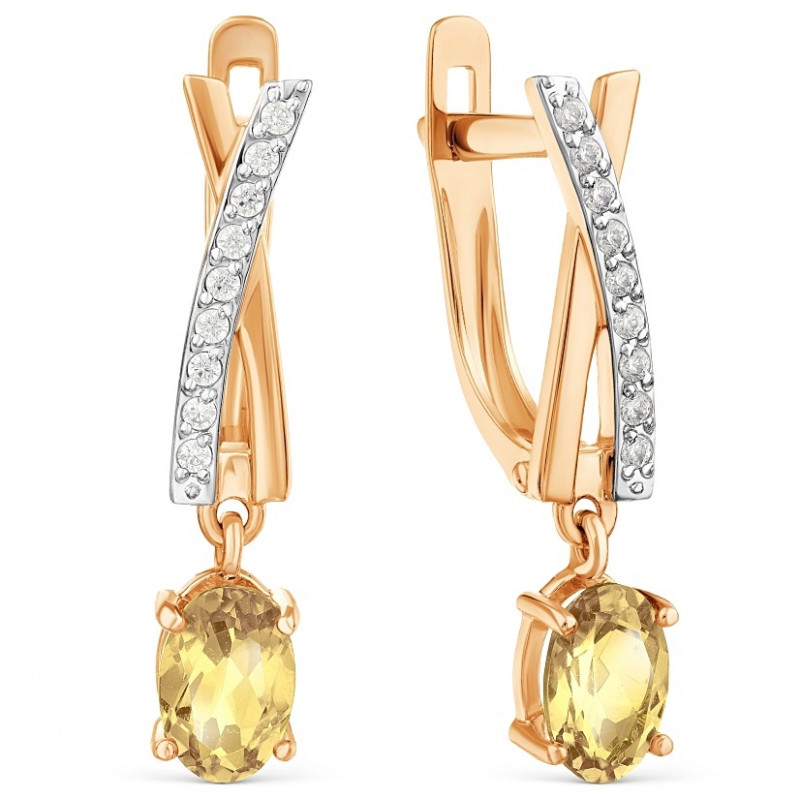 Damen Ohrringe mit Citrin und Zirkonia - Foto №1 Damen Ohrringe mit Citrin und Zirkonia - Foto №1