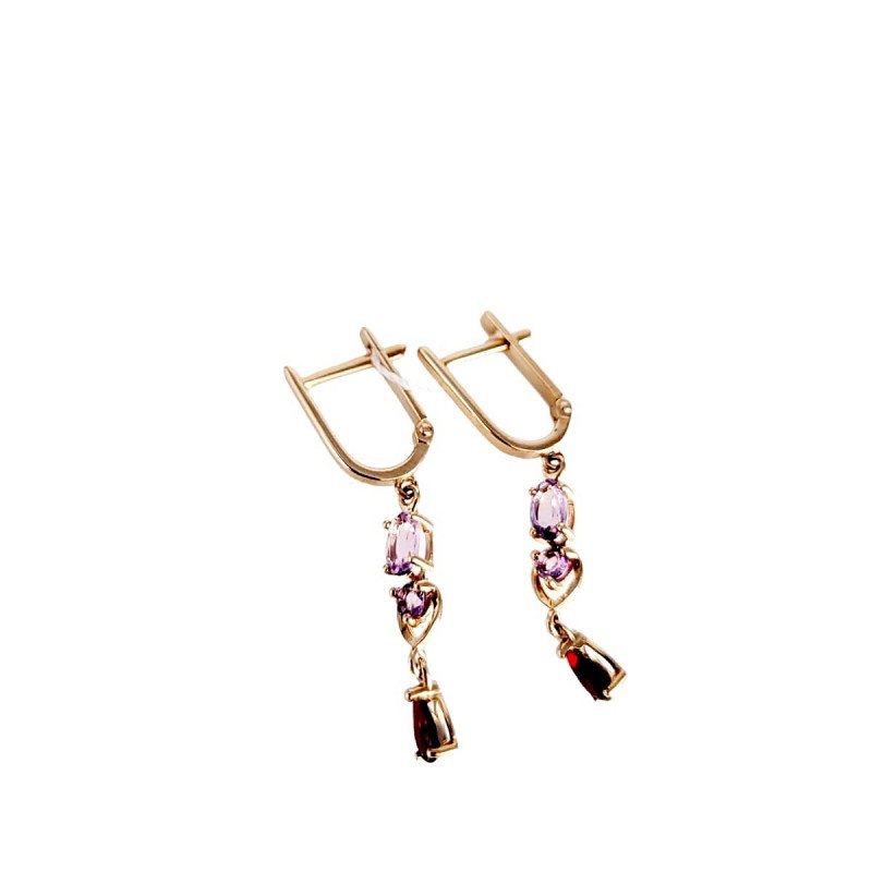 Ohrringe 585 Rotgold mit Amethyst und Granat - Foto №1