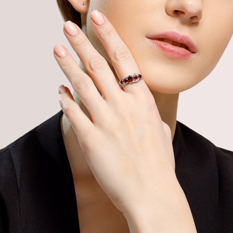 Damen Ring 925 Silber mit Granat mit Zirkonia - Foto №4