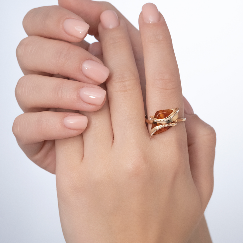 Damen Ring 585 Rotgold mit Bernstein - Foto №1