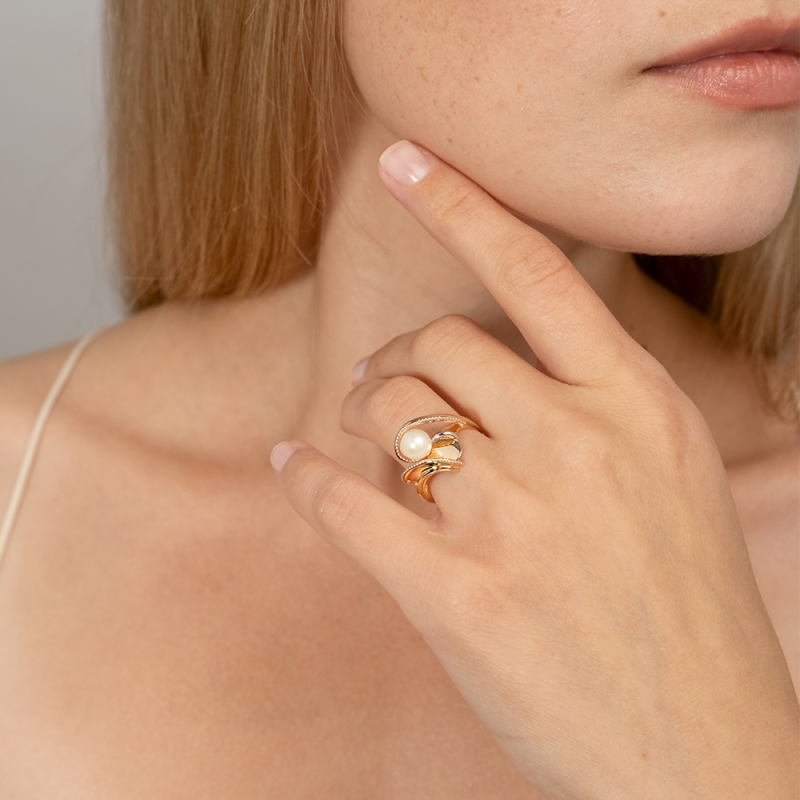 Damen Ring 585er Rotgold SW Perle - Foto №1