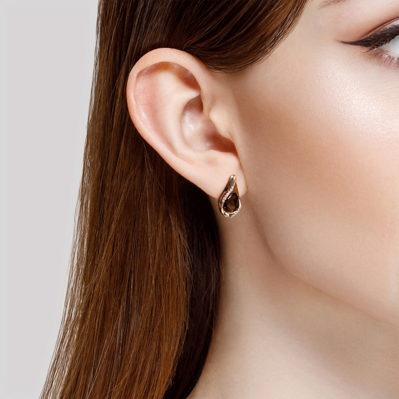 Серьги из золота 375 пробы с раухтопазом и фианитами - Фото №2