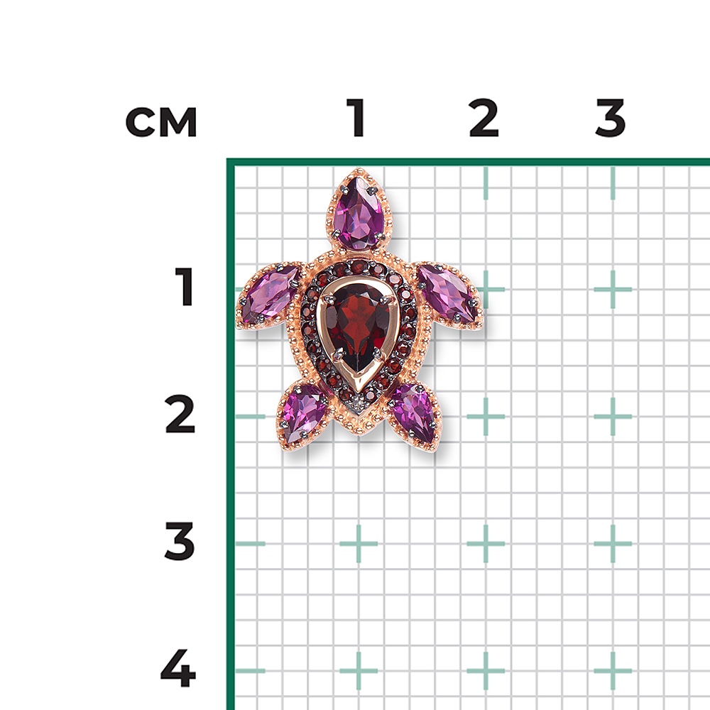 Russisches Gold in Deutschland - ANH3113-00-204-11109 - Фото №2 Подвеска «Черепаха» из красного русского золота 585 пробы с гранатами - Фото №2