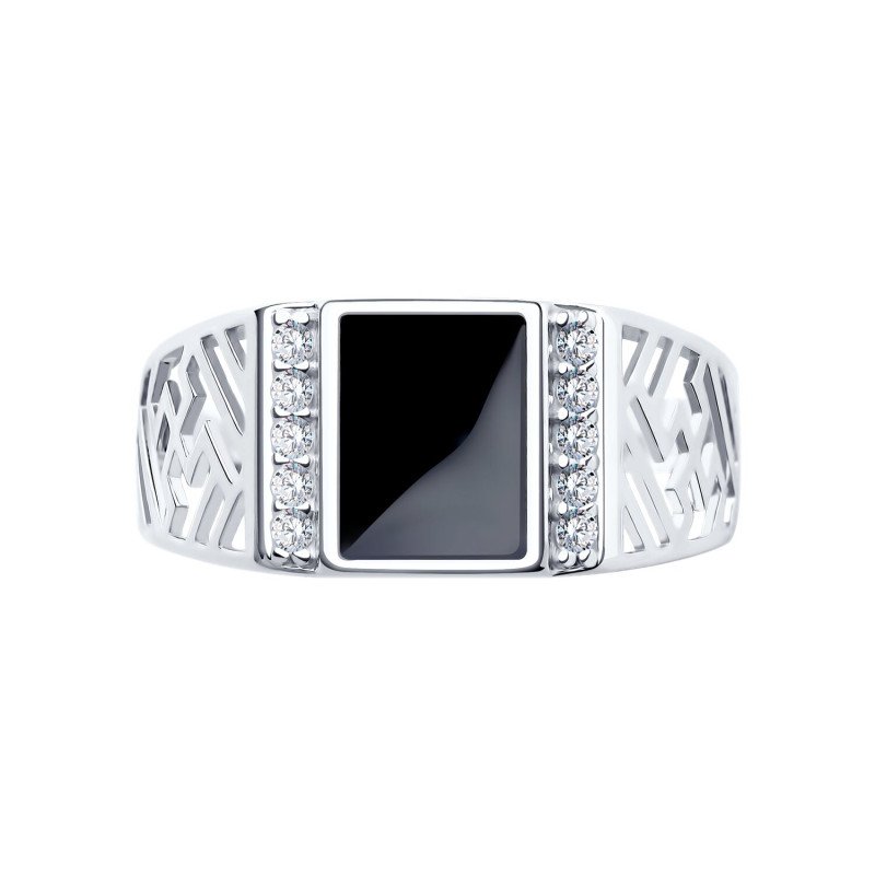 Herren Ring 925 Silber mit Zirkonia und Emaille - Foto №1