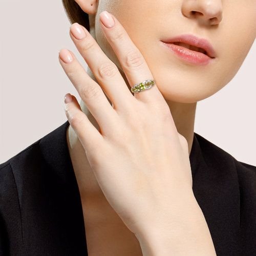 Damen Ring 925 Silber mit Zirkonia und Chrysolite - Foto №3