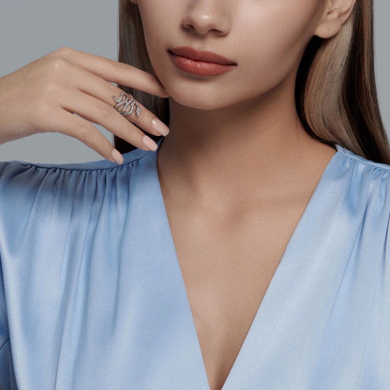 Кольцо "Змея" из русского серебра 925 пробы с фианитами - Фото №1