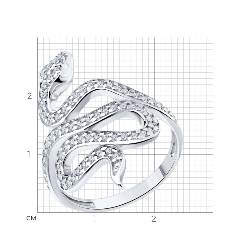 Кольцо "Змея" из русского серебра 925 пробы с фианитами - Фото №3