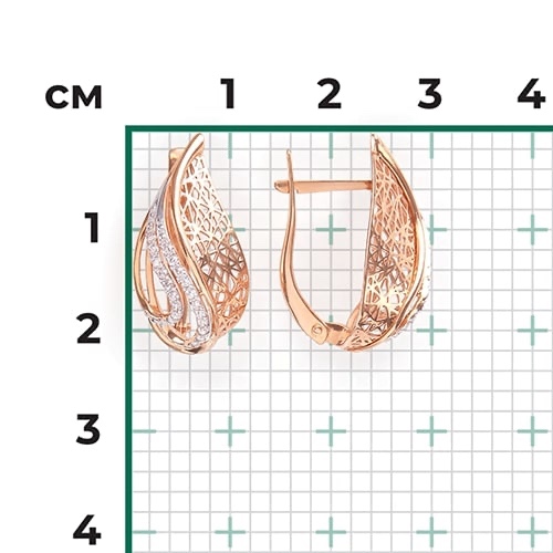 OR02-3754-00-401-1110-329 - Фото №2 Серьги с фианитами из красного русского золота 585 пробы - Фото №2