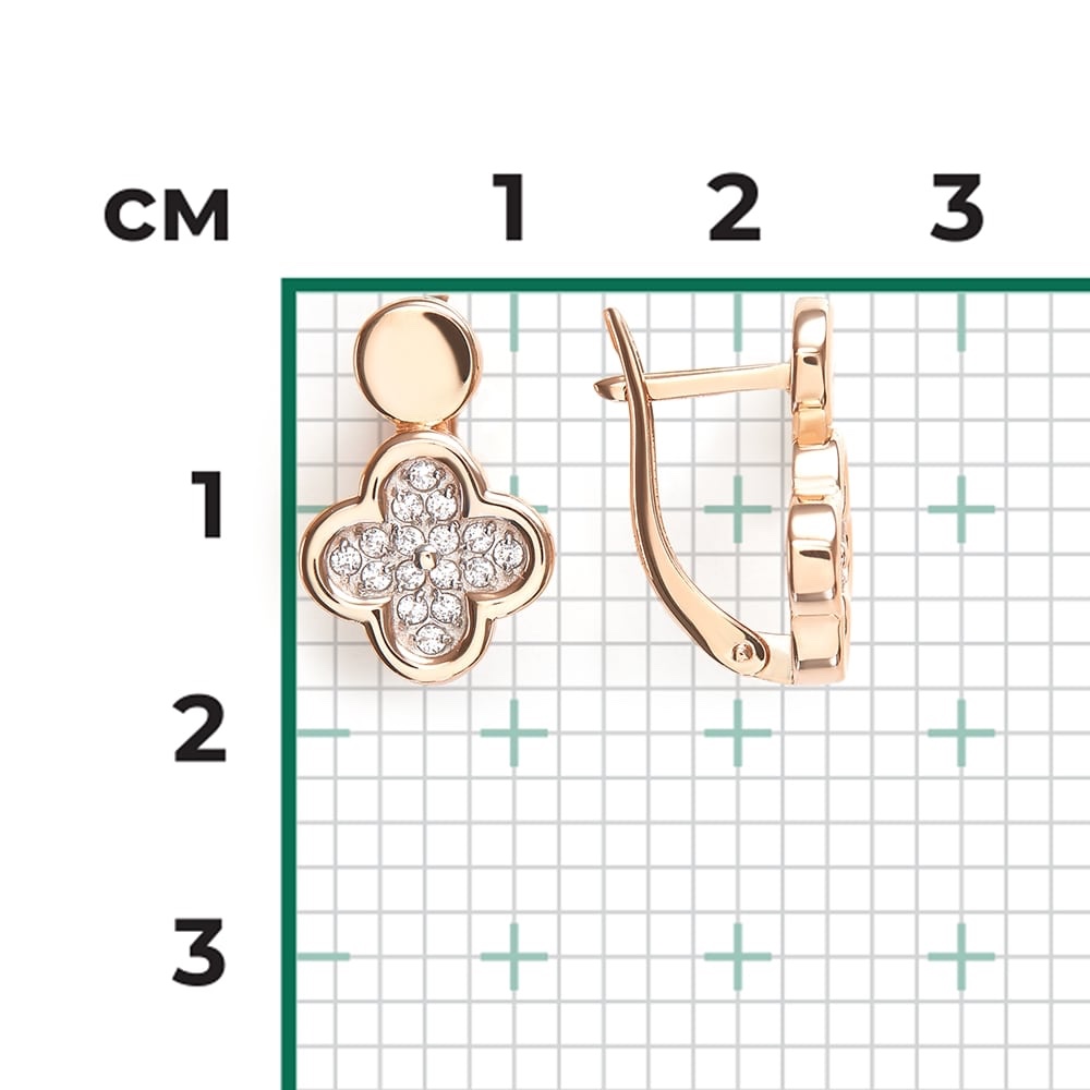 OR02-5521-00-401-11109 - Фото №2 Серьги из русского красного золота 585 пробы с английским замком и фианитами - Фото №2