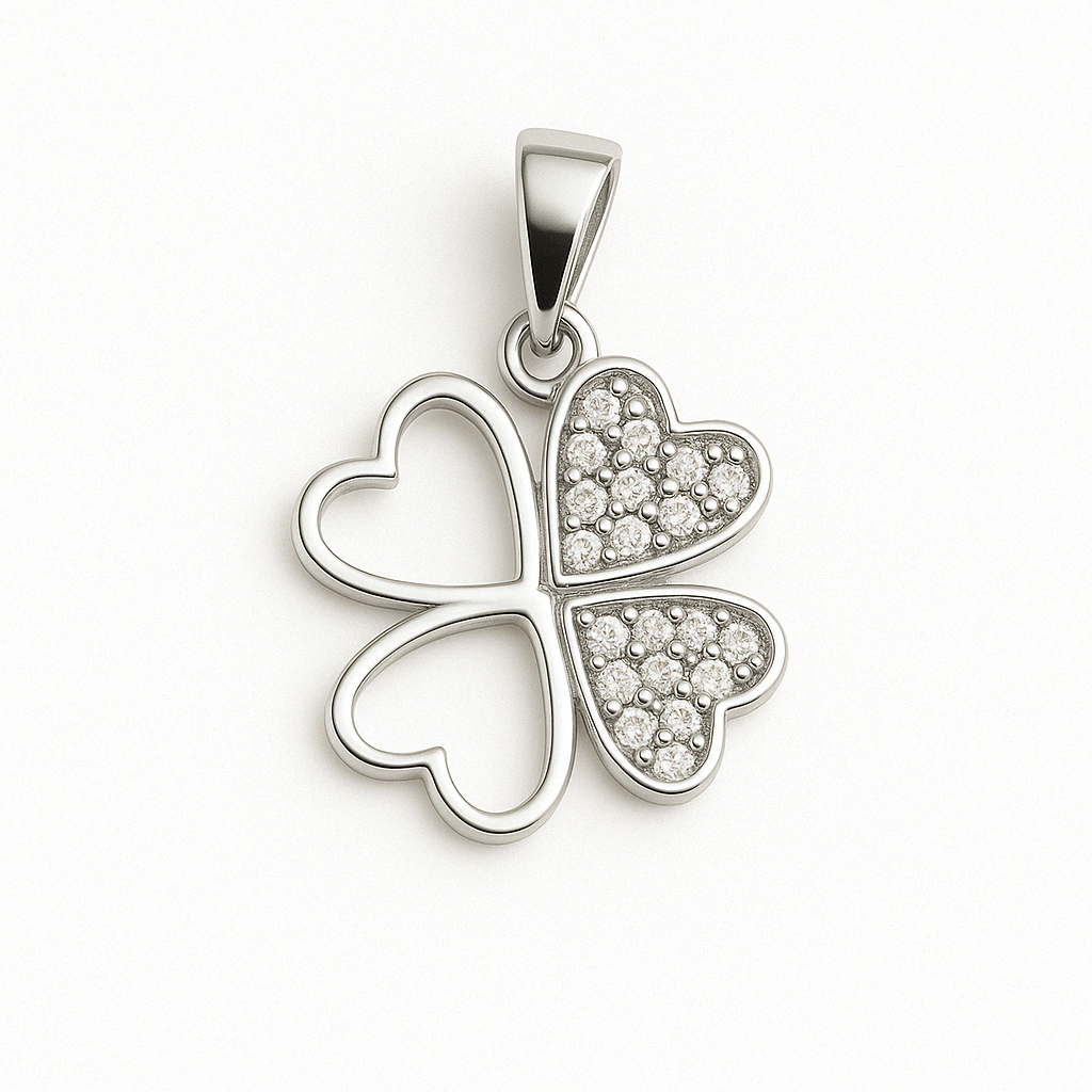 Ketten Anhänger Kleeblatt aus 925 Silber mit Zirkonia - Foto №1 Ketten Anhänger Kleeblatt aus 925 Silber mit Zirkonia - Foto №1