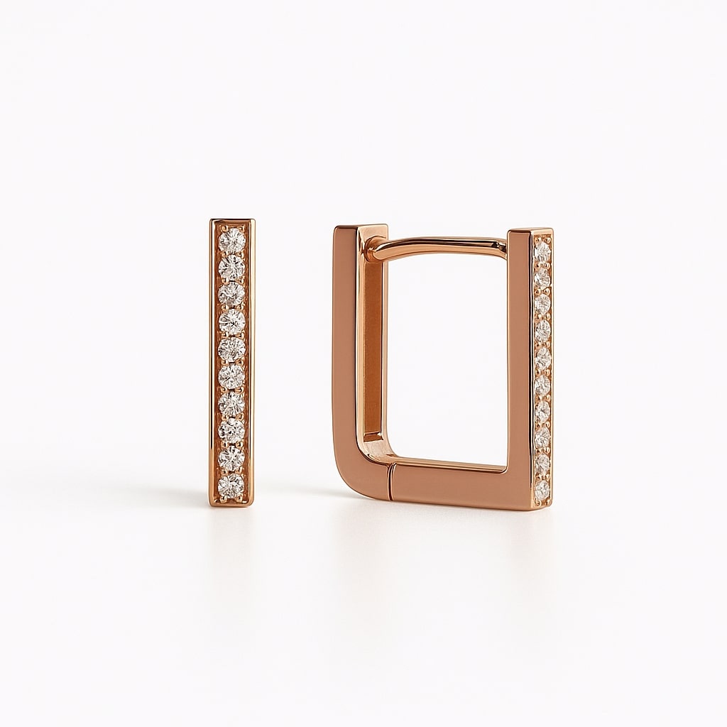 Серьги квадратные с фианитами из русского красного золота 585 пробы - Фото №1 Серьги квадратные с фианитами из русского красного золота 585 пробы - Фото №1