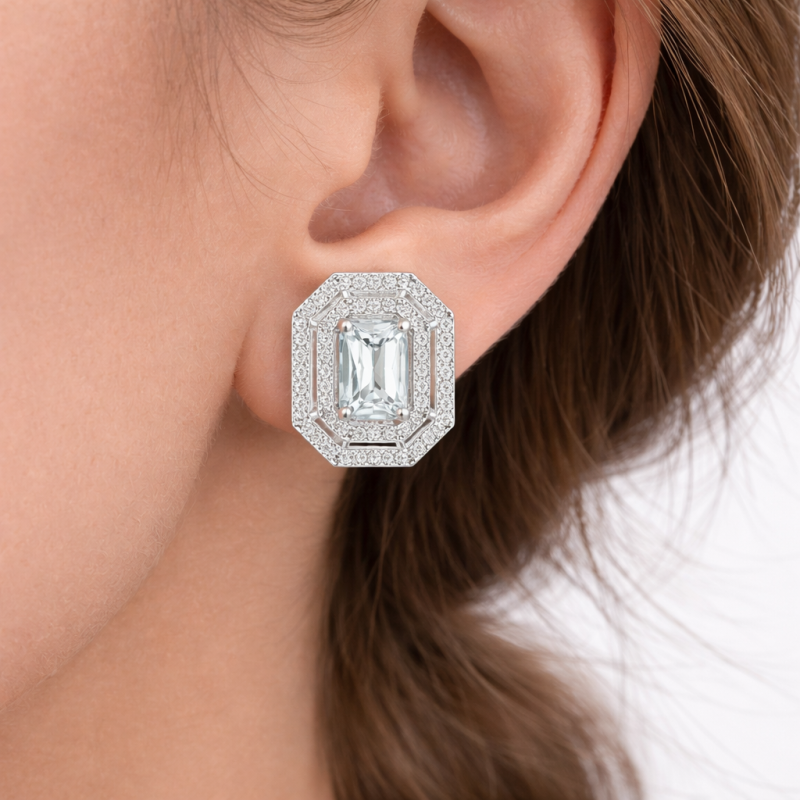 Серьги из серебра 925 с белым камнем и фианитами - Фото №1