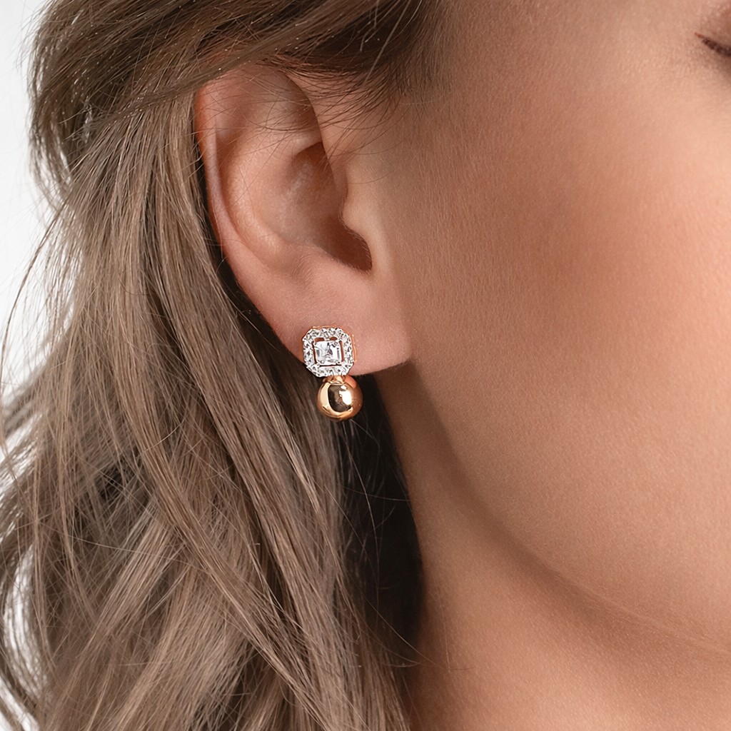 OR5656-00-401-1110 - Foto №1 Ohrringe Kugeln 585 Rotgold mit Zirkonia englischer Verschluss - Foto №1