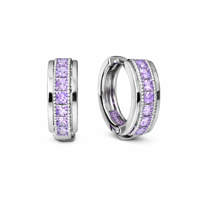 Creolen Ohrringe aus 925 Silber mit violetten Zirkonia - Foto №1