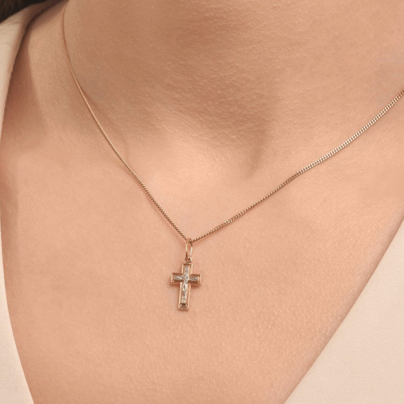 Крестик-подвеска с Иисусом из золота 585 красное и белое без цепочки - Фото №1