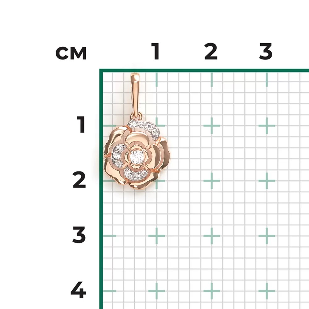 Anhänger Kamelie aus russischem Gold 585 mit Zirkonia - Foto №1 Anhänger Kamelie russisches Gold 585 mit Zirkonia kaufen Deutschland - Foto №1