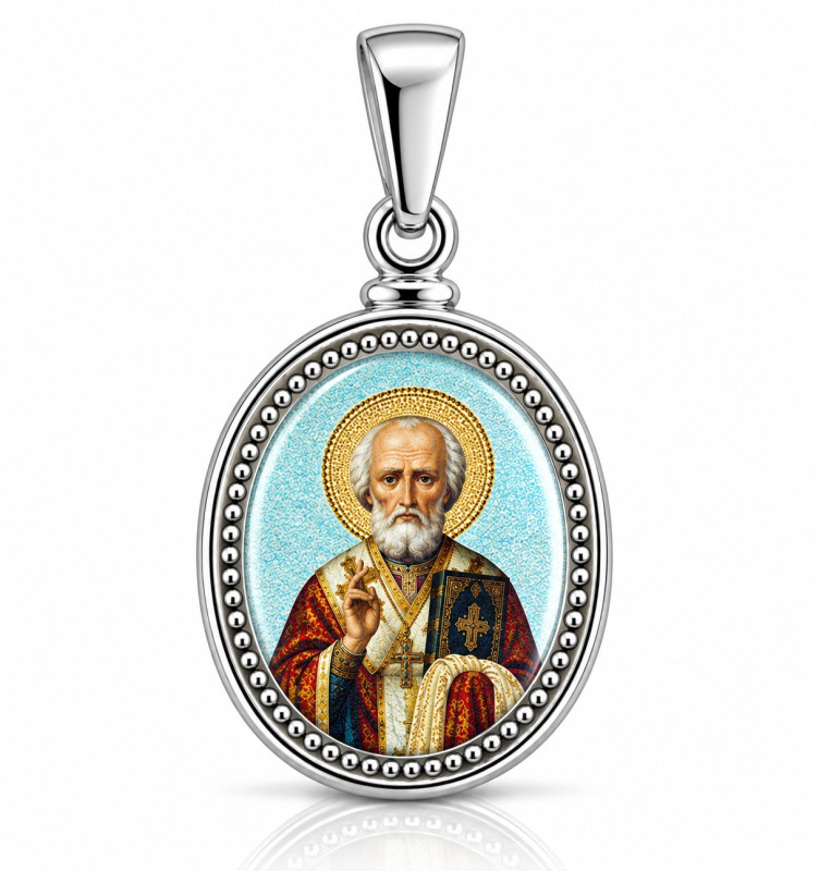 Ikone Heiliger Nikolaus der Wundertäter 925 Silber mit Emaille IKs9413002017-1 - Foto №1