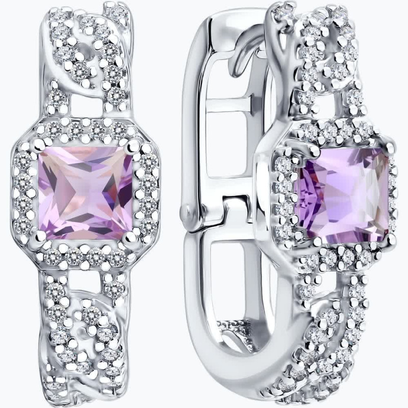 Ohrringe „Amethyste“ mit Zirkonia aus russischem 925 Silber mit englischem Verschluss - Foto №1 Ohrringe aus russischem 925er Silber mit Amethysten in Deutschland kaufen - Foto №1