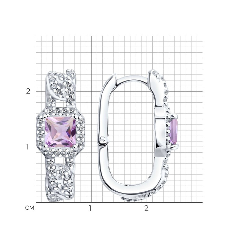 Ohrringe „Amethyste“ mit Zirkonia aus russischem 925 Silber mit englischem Verschluss - Foto №4 Ohrringe Amethyste mit Zirkonia russisches 925 Silber ORs92025398 - Foto №4