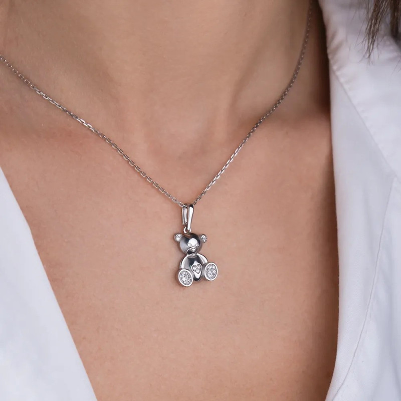 Anhänger „Bär“ aus 925 Silber mit Topas, weißen und blauen Zirkonia ohne Kette - Foto №1
