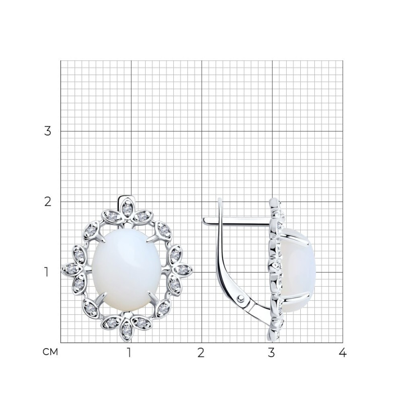 Ohrringe aus 925 Silber mit Opalit und Zirkonia, englischer Verschluss - Foto №3 Elegante Damenohrringe 925 Silber mit Opalit und Zirkonia - Foto №3