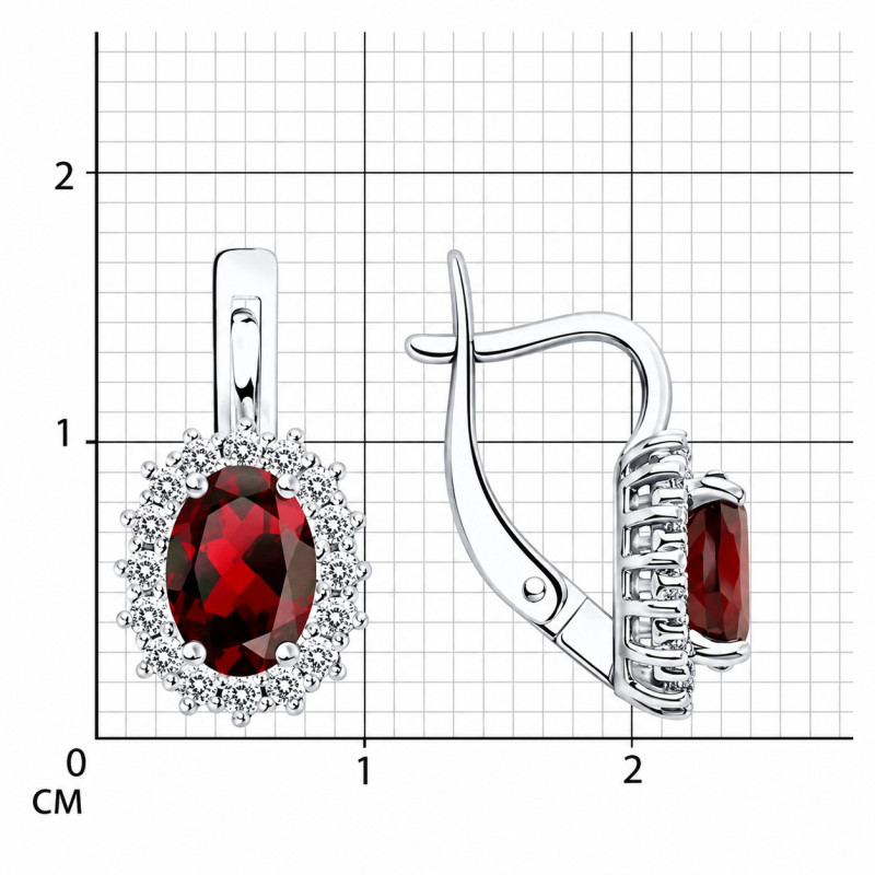 Серебряные серьги с гранатами и фианитами ORs92023181 - Фото №2